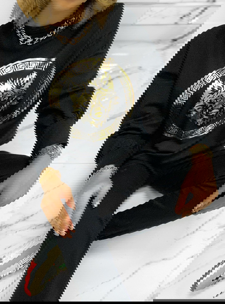 CZARNE DRESY Z APLIKACJĄ WOLFI