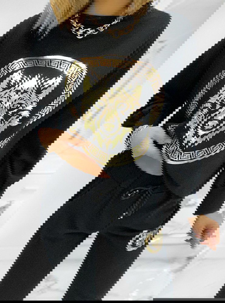 CZARNE DRESY Z APLIKACJĄ WOLFI