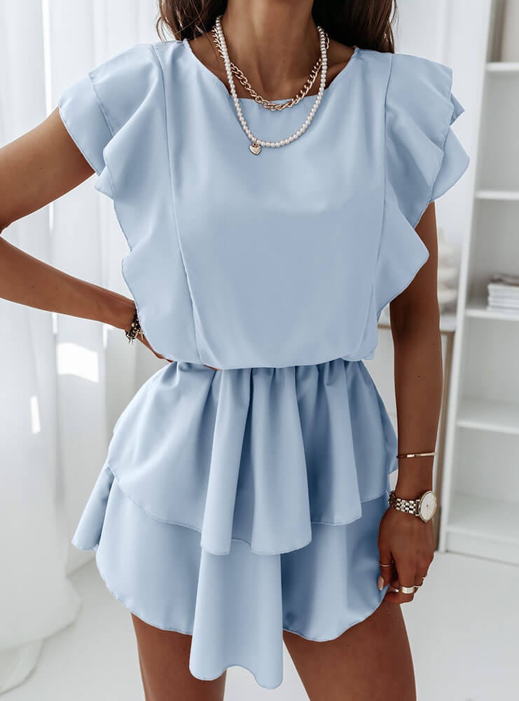 Błękitna sukienka z falbankami Solrunn