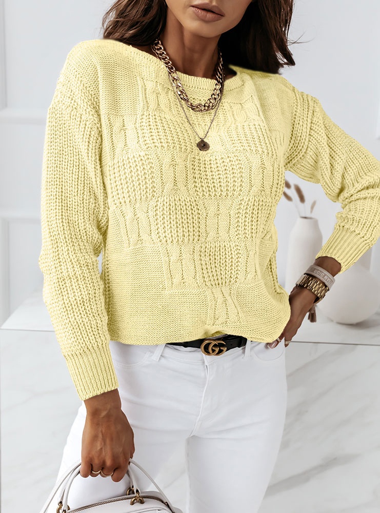 Cytrynowy sweter z ozdobnym splotem Aksa