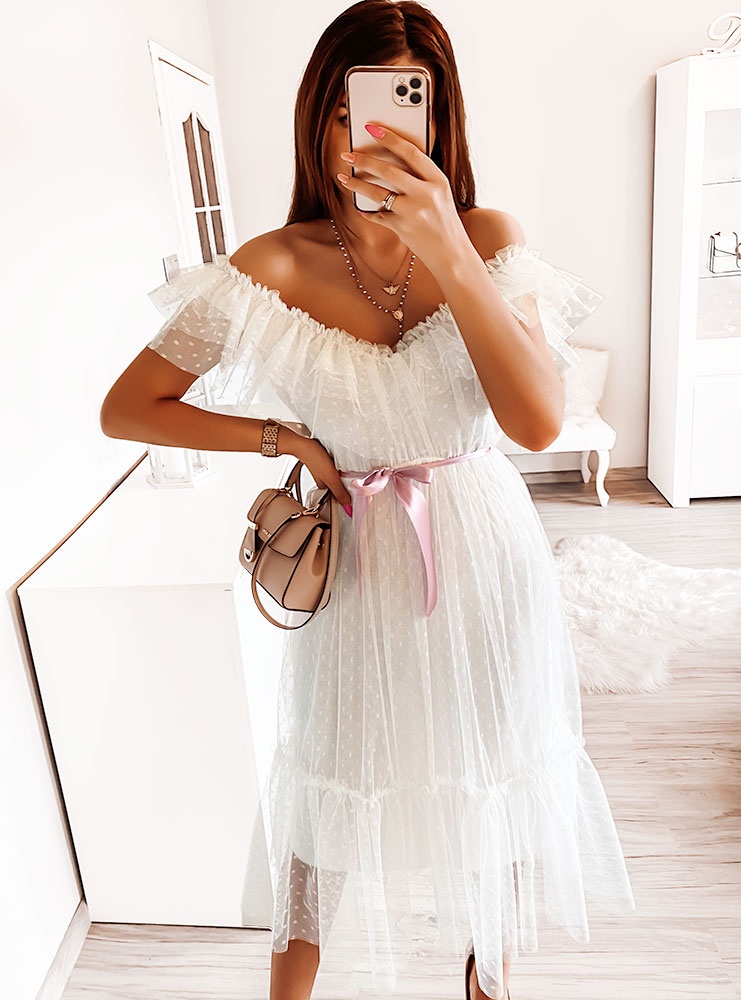 Biała tiulowa sukienka Emika