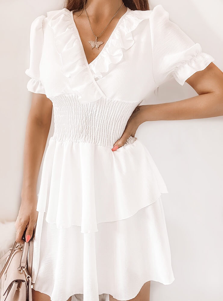 Biała sukienka z dekoltem w serek Mericz