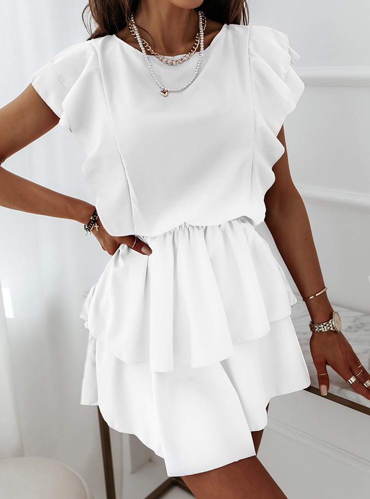 Biała sukienka z falbankami Solrunn