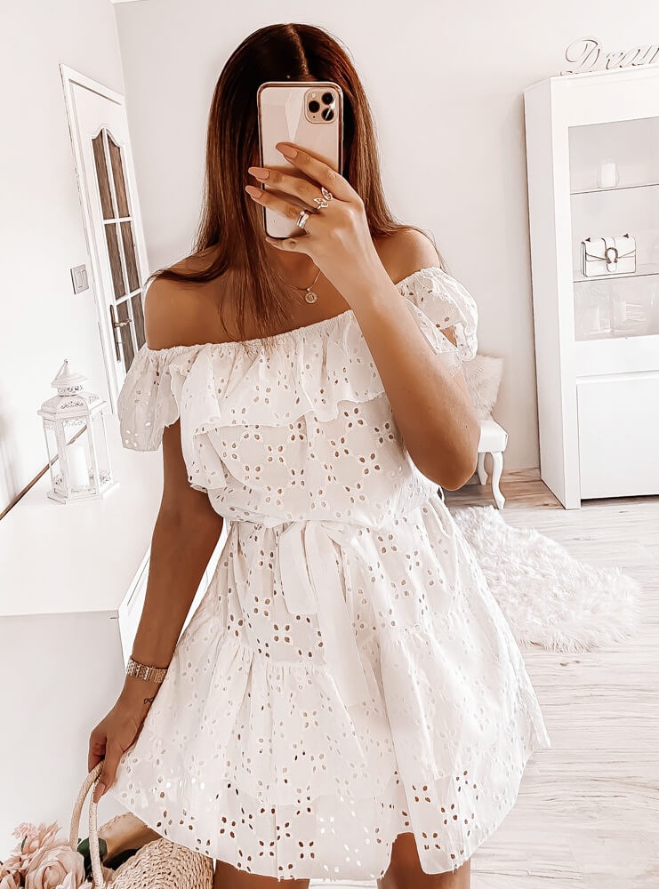 Biała ażurkowa sukienka hiszpanka Asteer