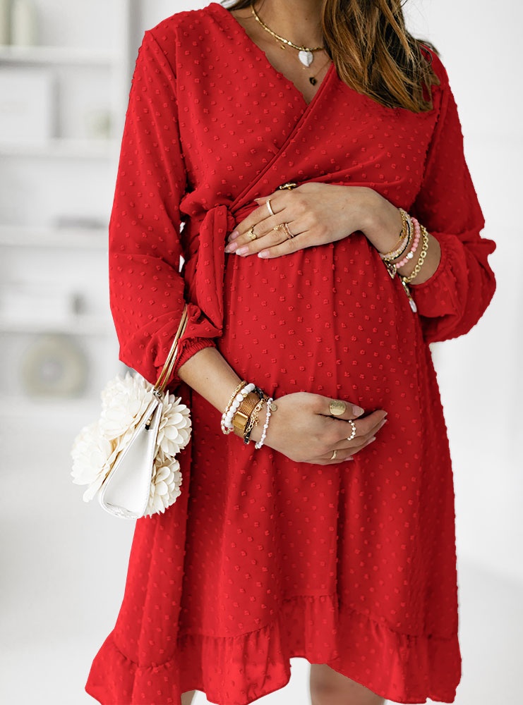 Malinowa ciążowa sukienka w kropki Brittinee