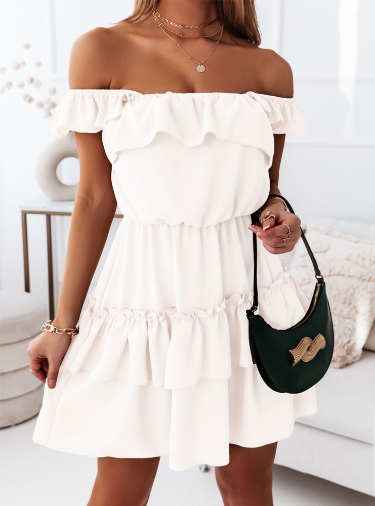 Biała sukienka z falbankami Colikka