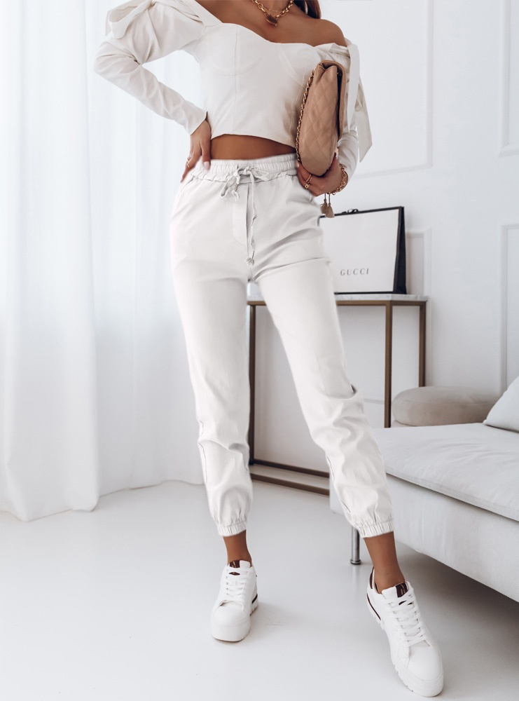 Białe spodnie ze ściągaczami Mikaia