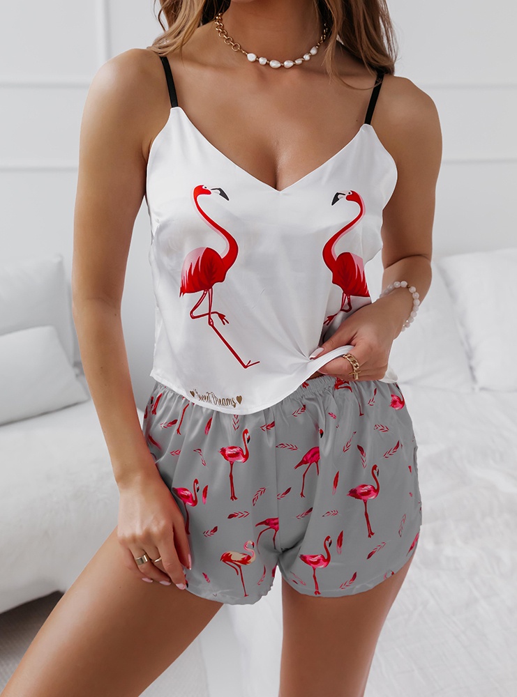 Szara piżama we flamingi top i szorty...