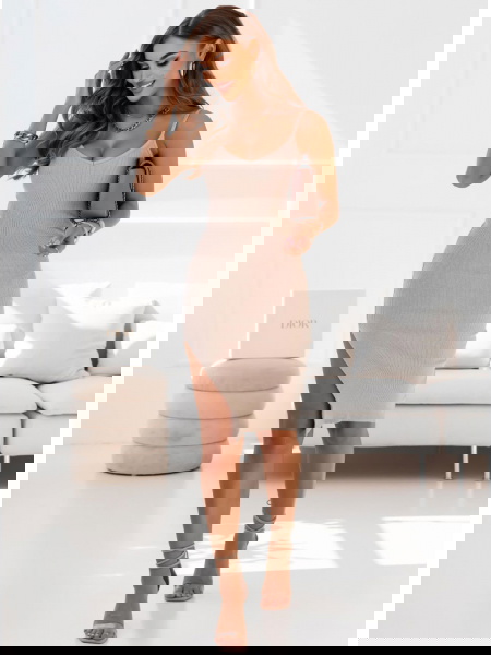 Beżowa prążkowana sukienka... 2