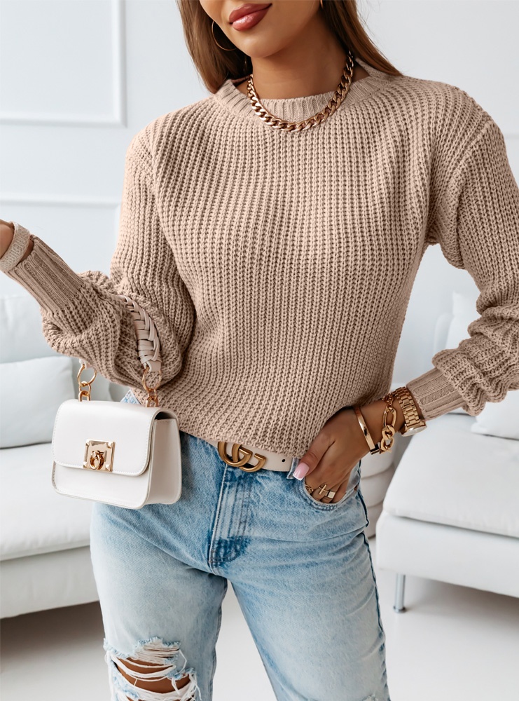 Beżowy sweter z długimi rękawami Lertii
