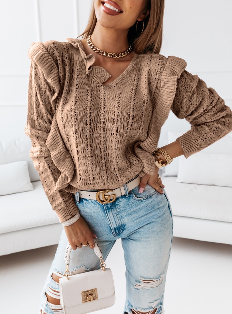 Ażurkowy sweter Paliaa - odcienie brązu