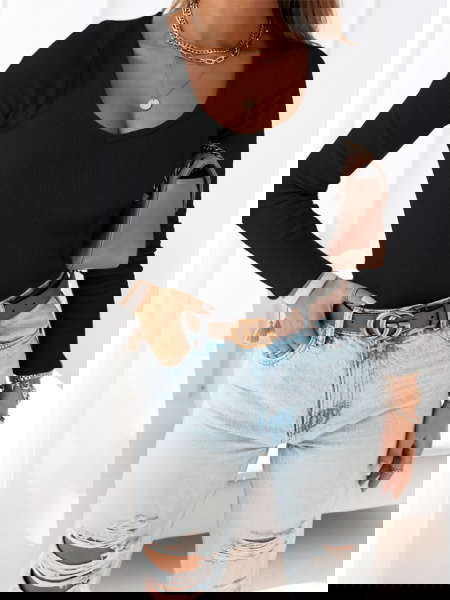 Czarna prążkowana bluzka z... 2