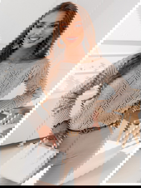 Beżowy ażurkowy sweter z... 2