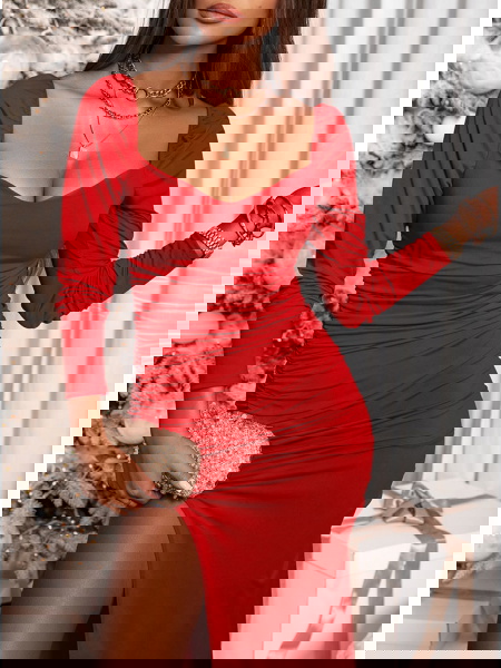 Malinowa długa sukienka z... 2