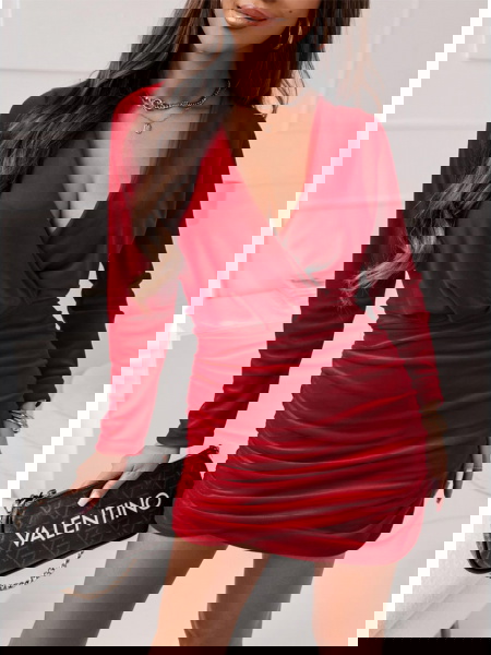 Malinowa welurowa sukienka... 2