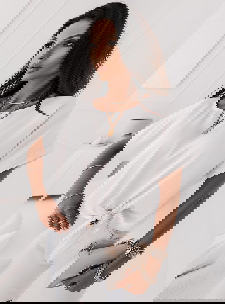 Biała bluzka z ozdobnym wiązaniem Wrkoo