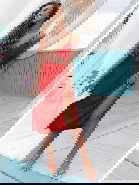 Malinowa sukienka midi z... 2