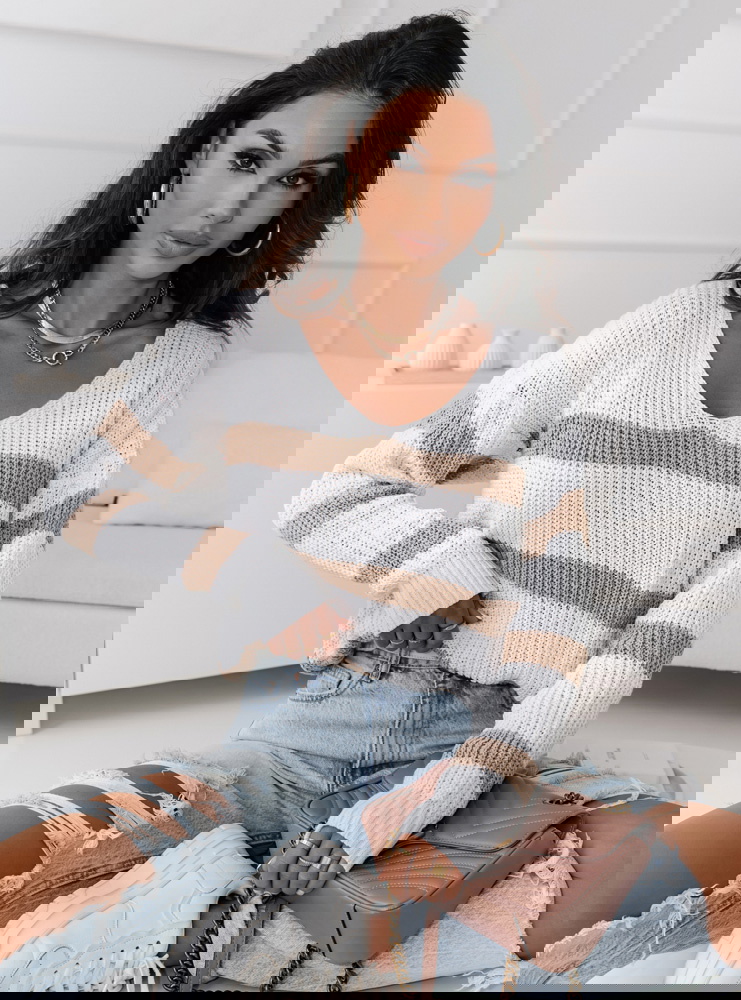 Sweter w paski z dekoltem V Ojella -...