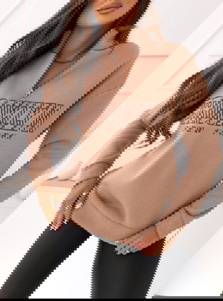 Beżowa bluza dresowa z kołnierzem i...