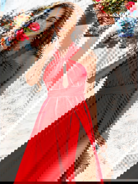 Malinowa długa satynowa... 2