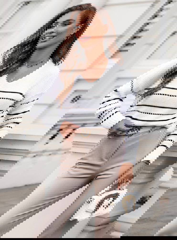 Biały sweter w czarne paski Koosje -...