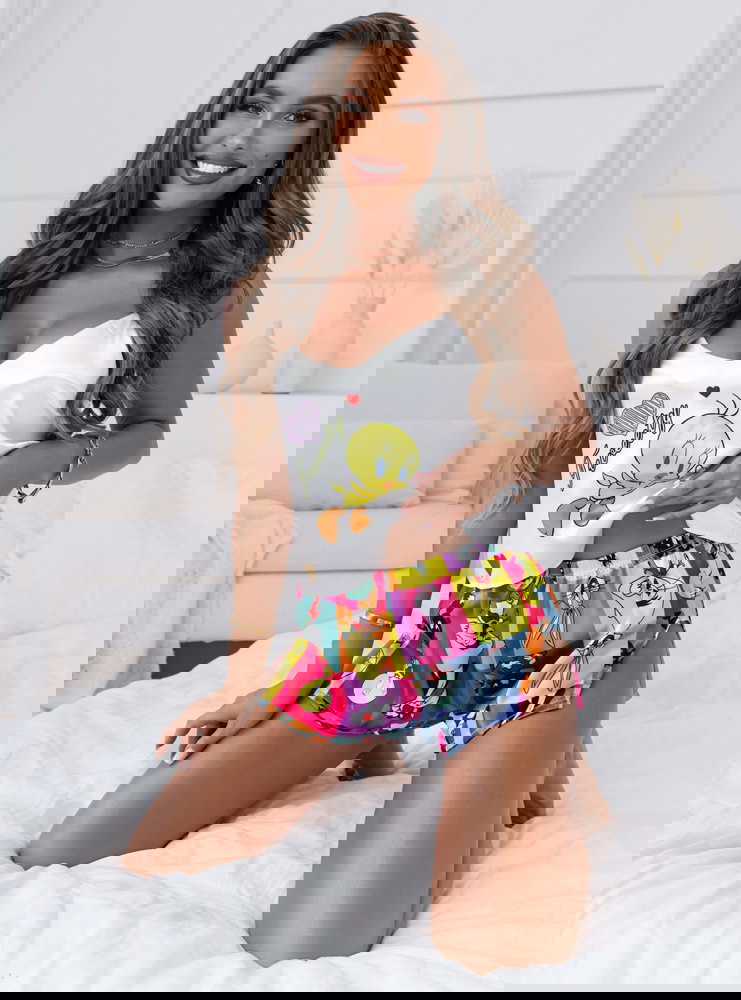 Biała komiksowa piżama satynowa top i...