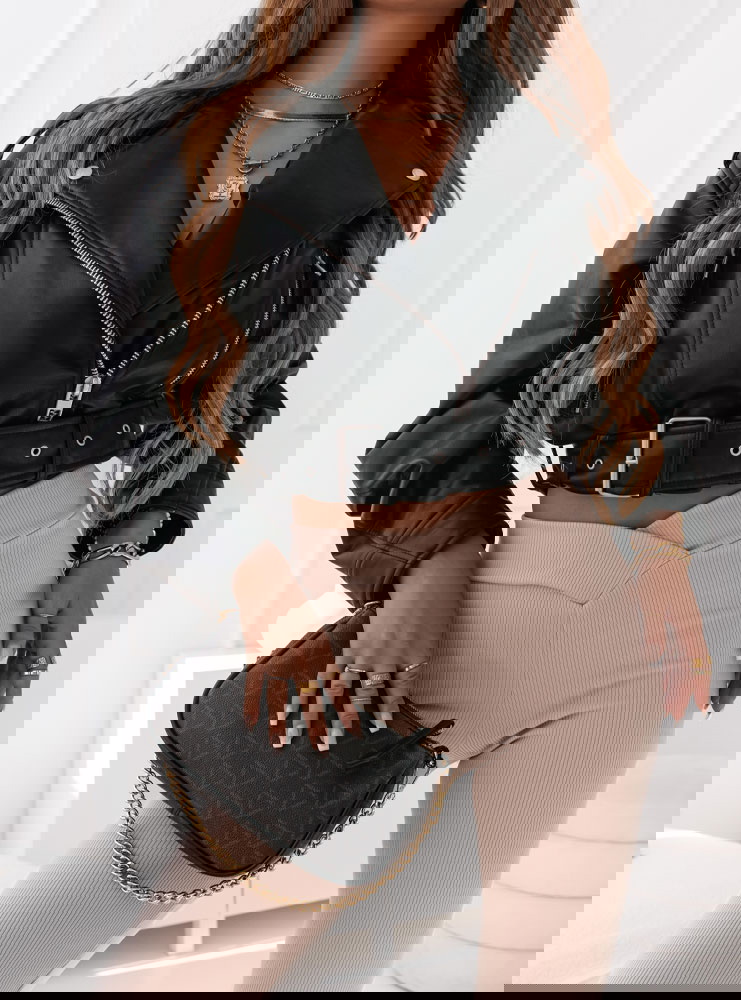 Beżowe legginsy prążkowane Elise