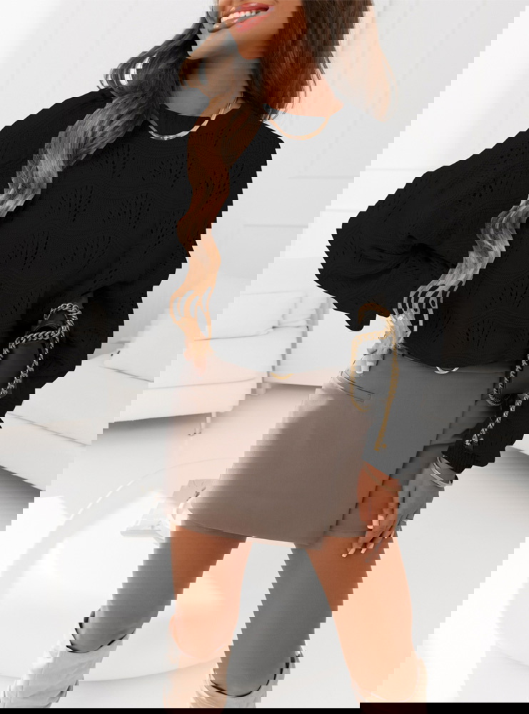 Czarny ażurkowy sweter Lozii