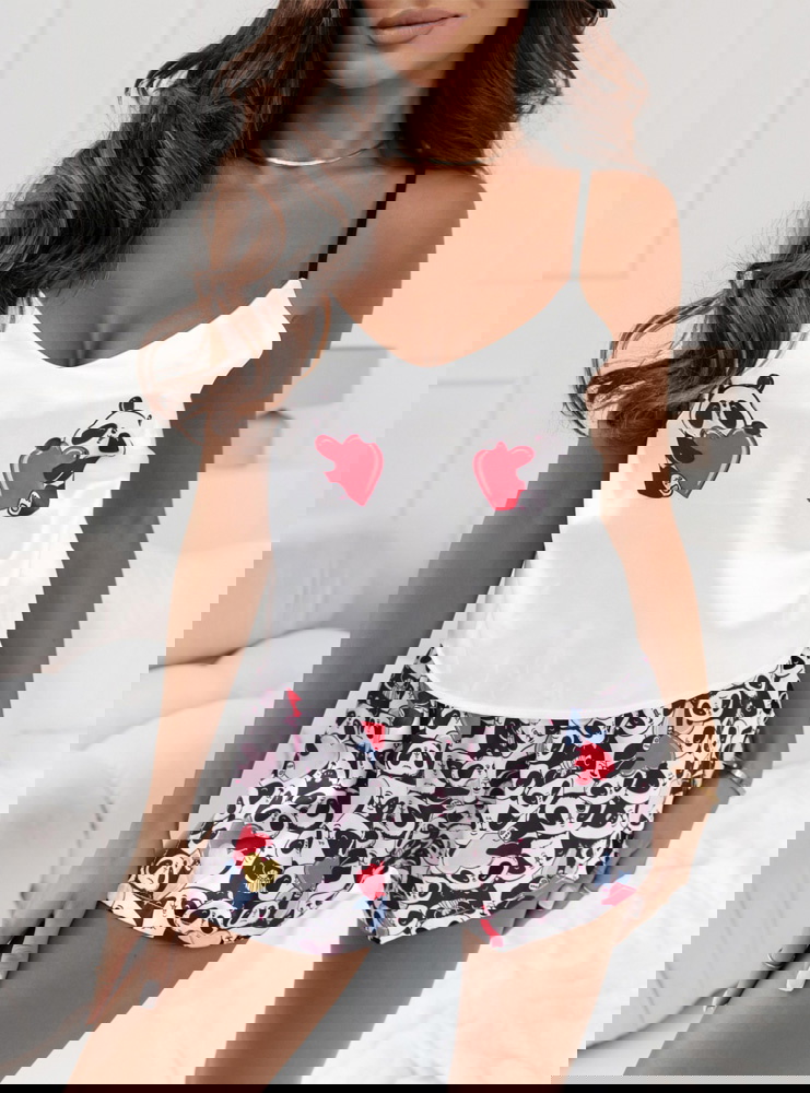 Malinowa dwuczęściowa piżama z modnym...