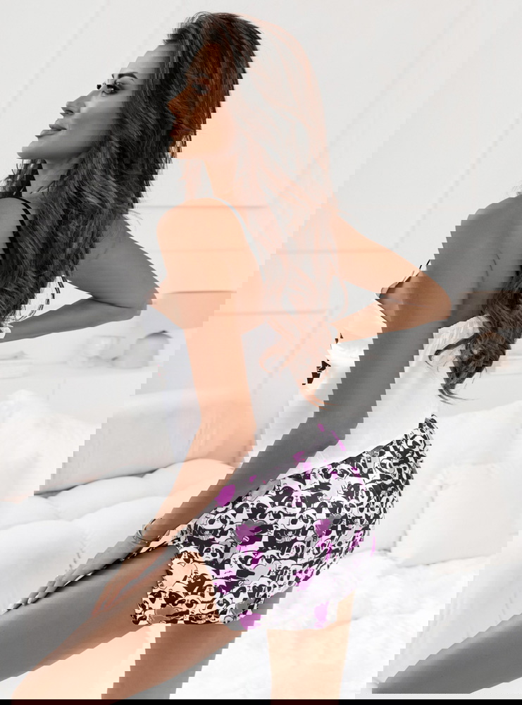 Fioletowa dwuczęściowa piżama z...