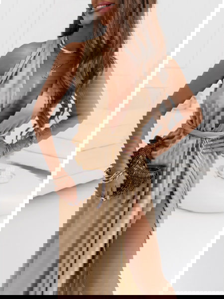 Beżowa długa satynowa... 2