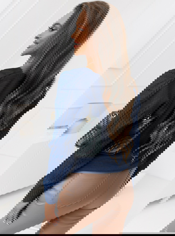 Granatowy rozpinany sweter z ozdobnym...