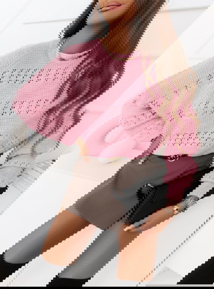 Pudrowy ażurkowy sweter oversize Avery