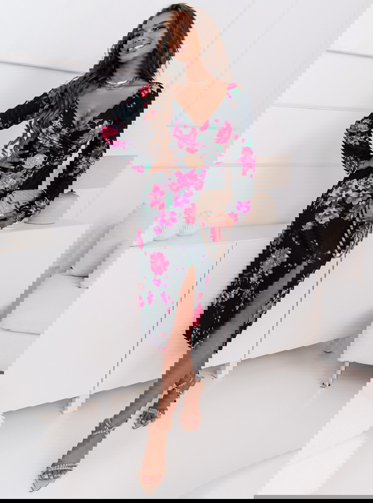 Dopasowana sukienka midi z ozdobnym...