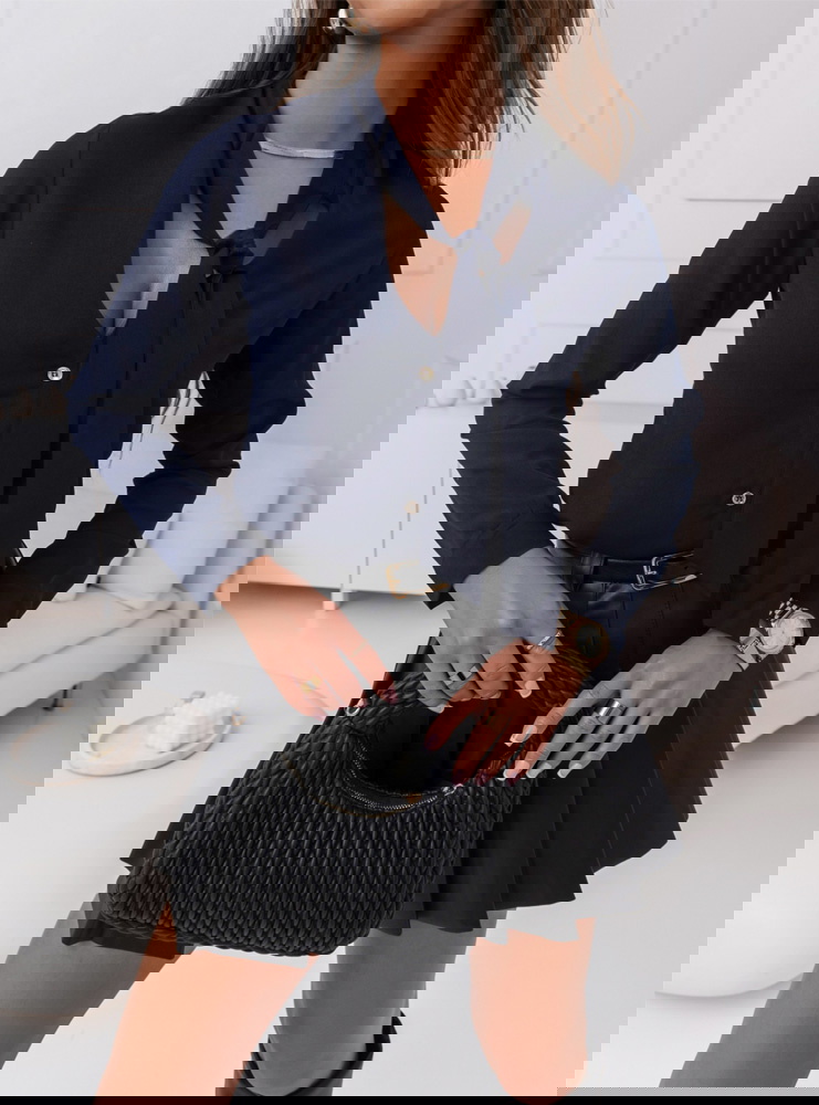 Granatowa koszula z wiązaniem i...