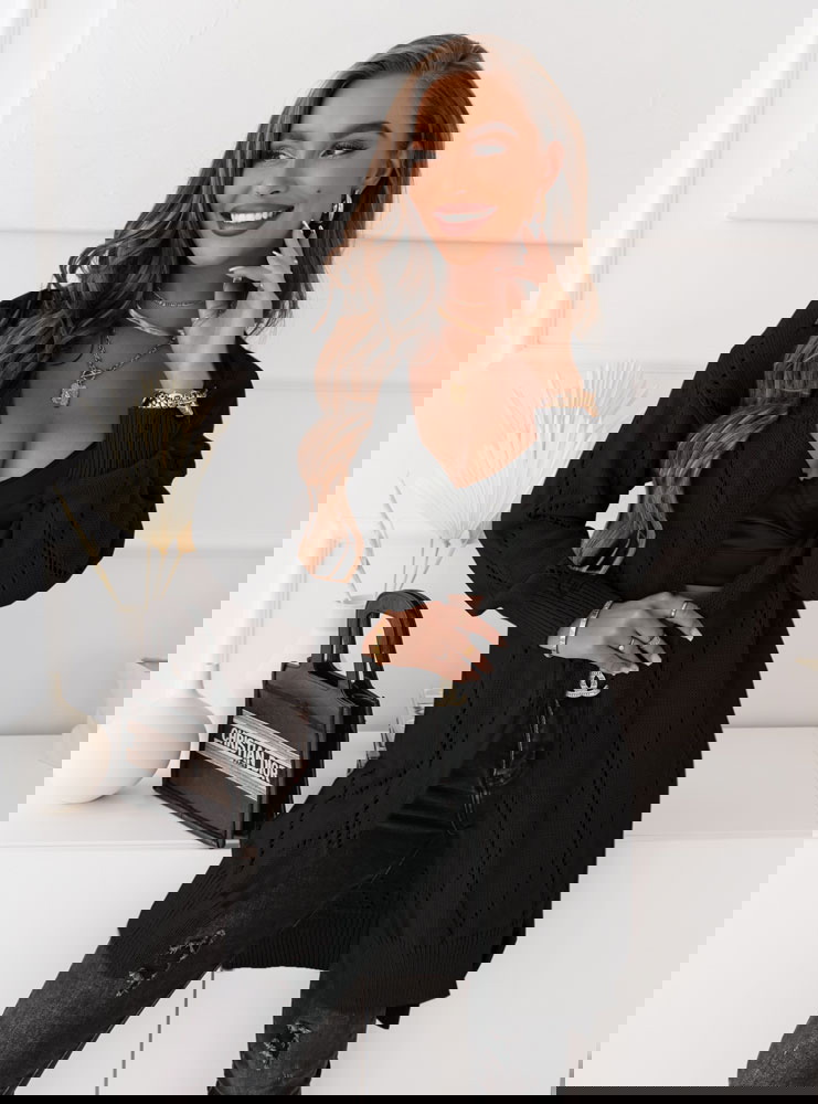 Czarny ażurkowy kardigan Bozzi