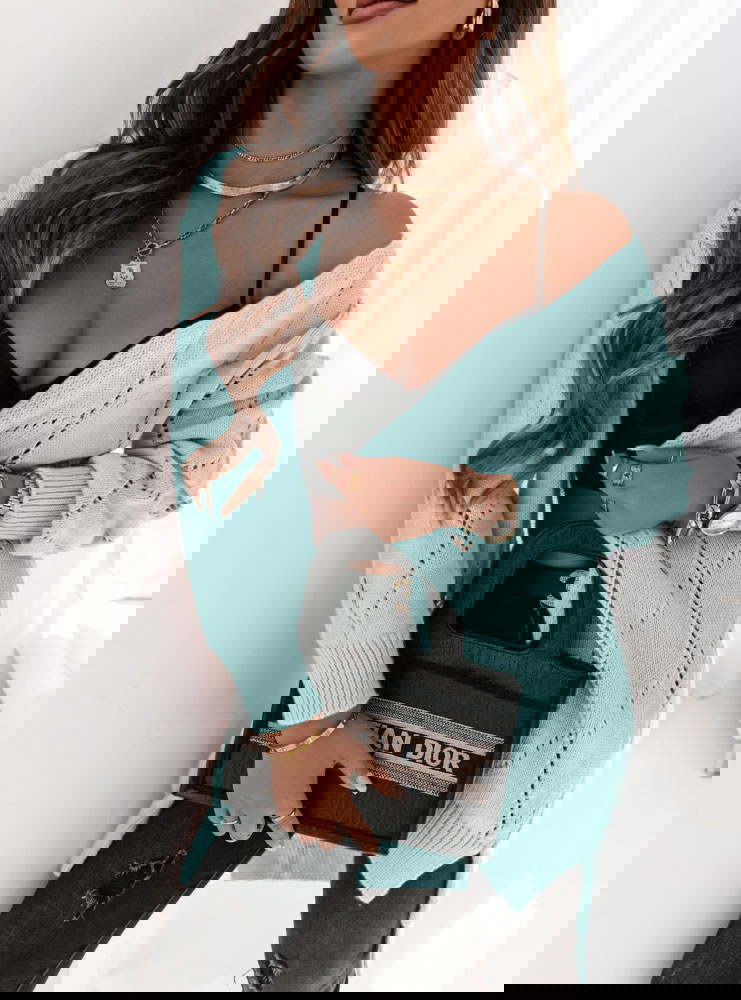 Miętowy ażurkowy kardigan Bozzi