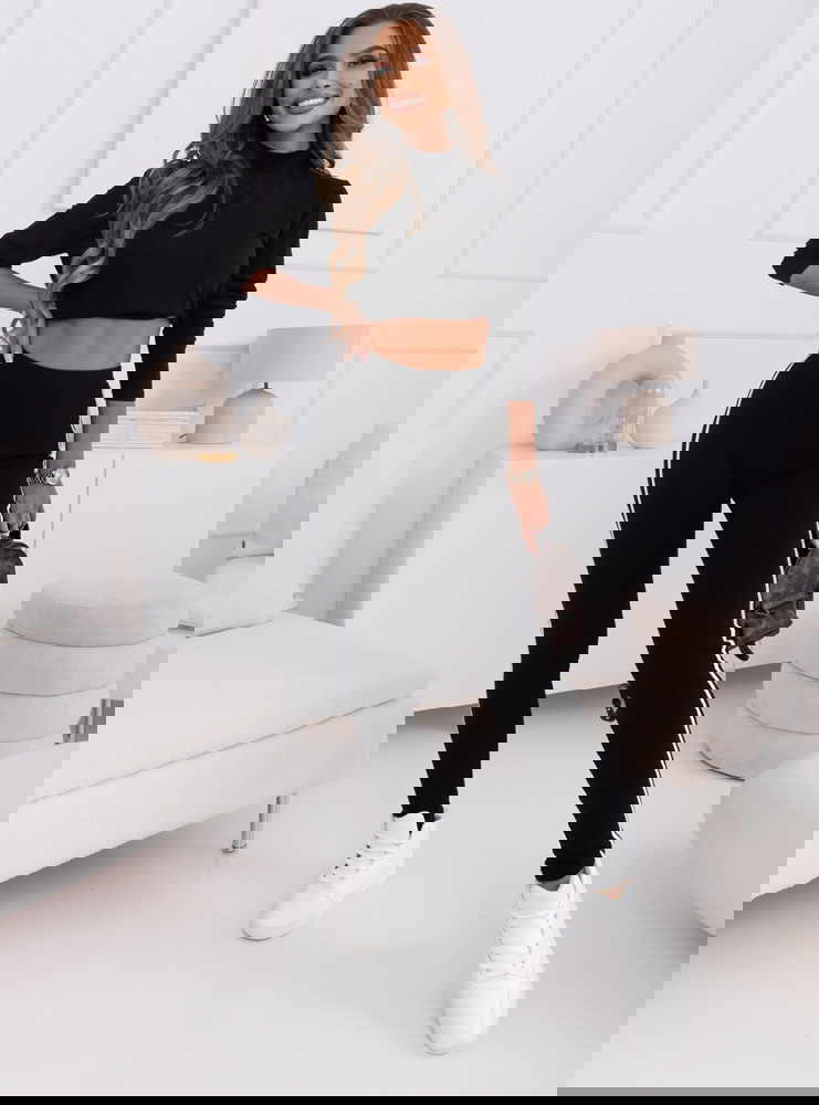 Czarne legginsy z gumą i lampasem Sofija