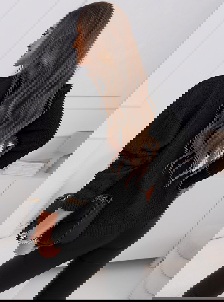 Czarny ażurowy rozpinany sweter z...