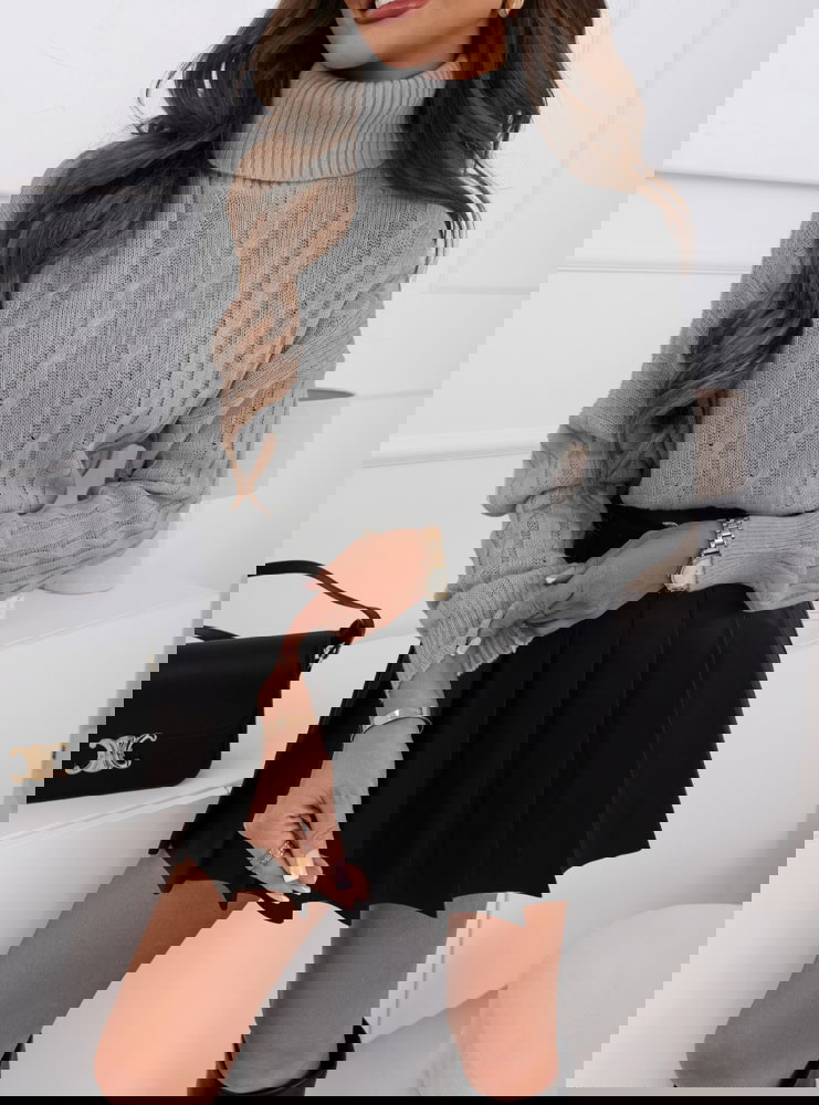 Szary golf z ozdobnym splotem Isoline