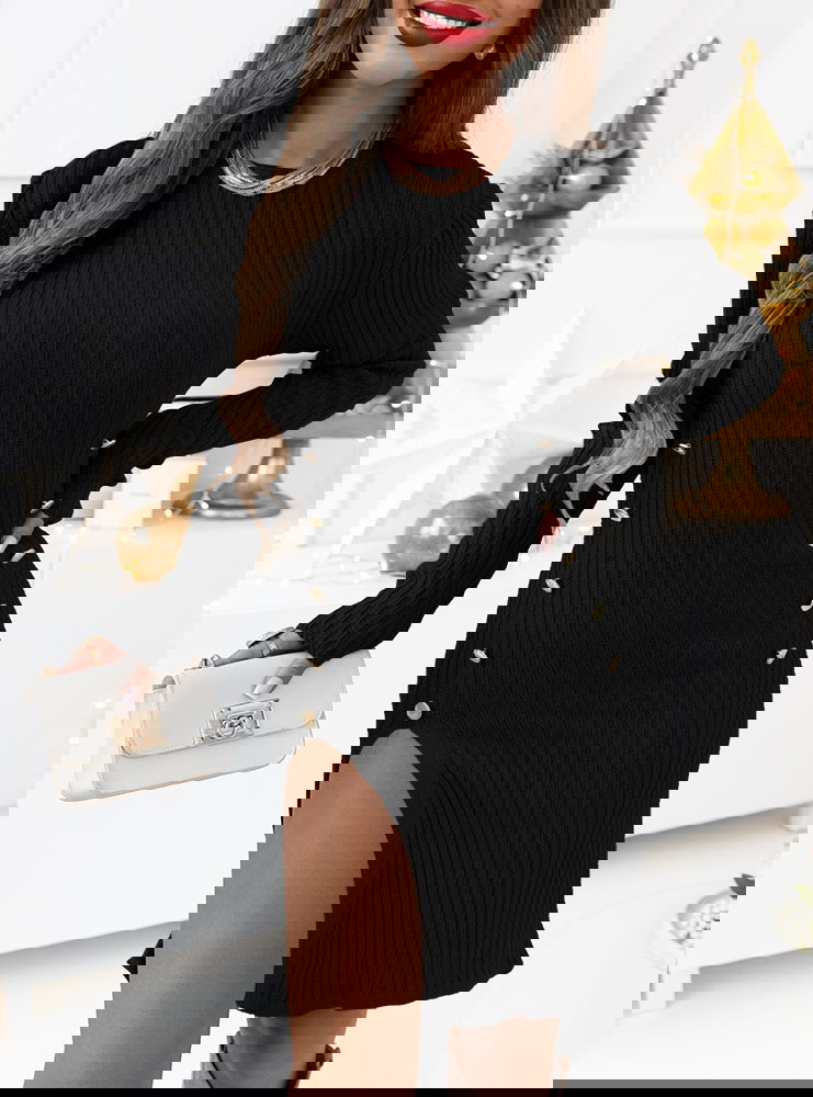 Czarna prążkowana sukienka z...