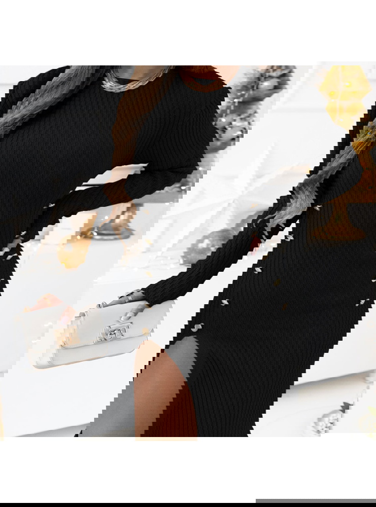 Czarna prążkowana sukienka z...