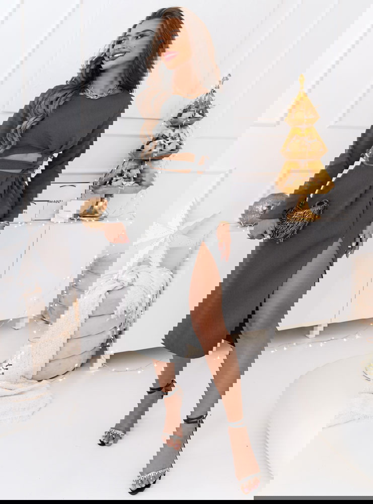 Grafitowy wiązany komplet bluzka ze...