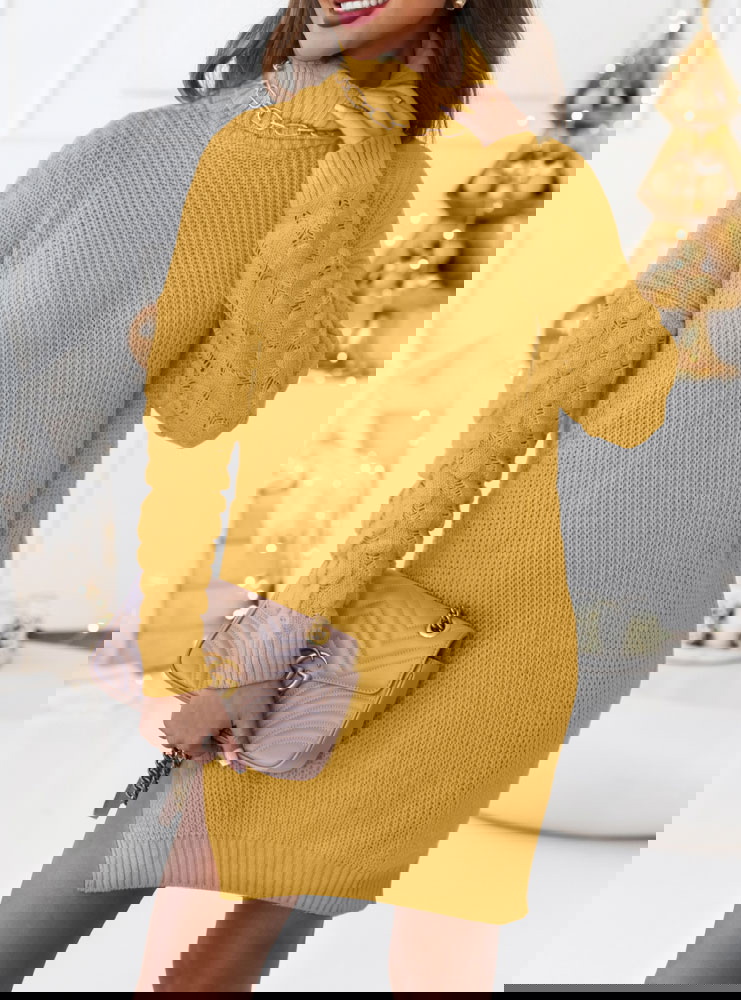 Miodowa sukienka swetrowa z ozdobnymi...