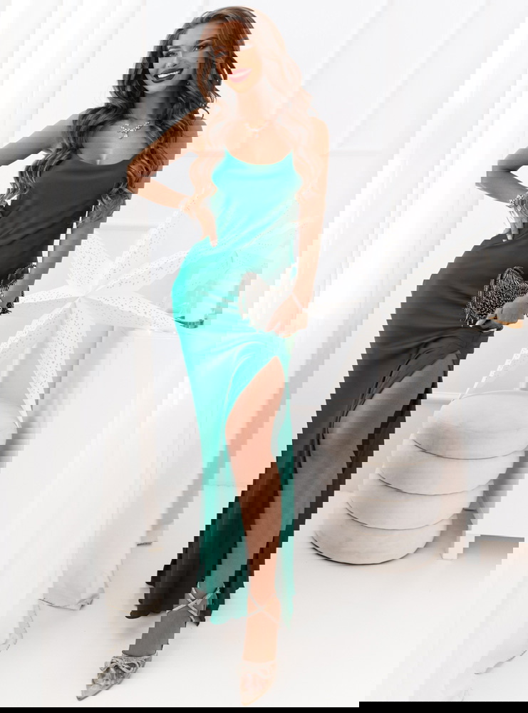 Satynowa sukienka maxi z wiązaniem na...