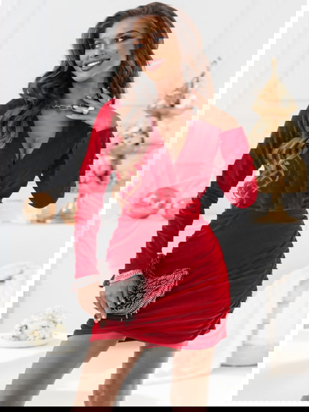 Malinowa welurowa sukienka... 2