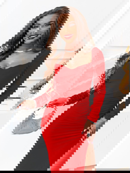 Malinowa długa sukienka z... 2