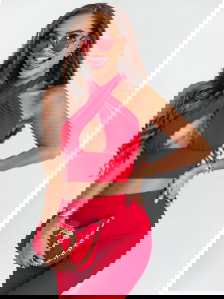 Malinowe spodnie typu... 2