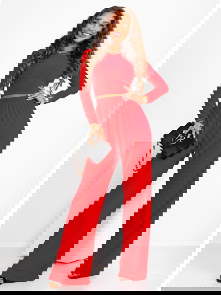 Malinowy komplet bluzka i...