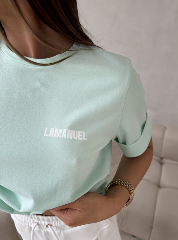 Miętowy t-shirt Lamanuel z...